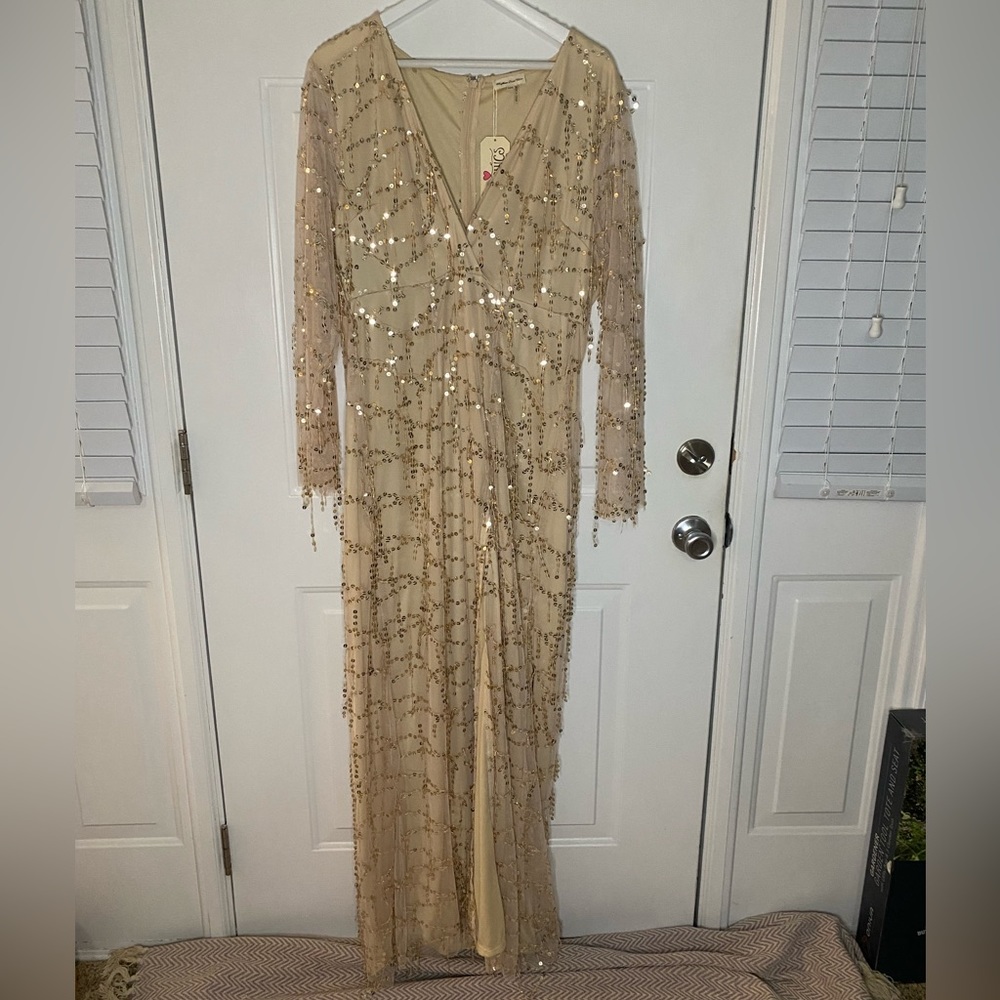 Champagne floor length sequin dress
